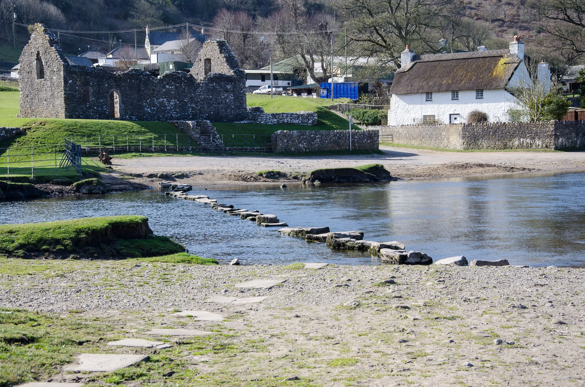 Thatched cottage beside the stepping stones at Merthyr Mawr