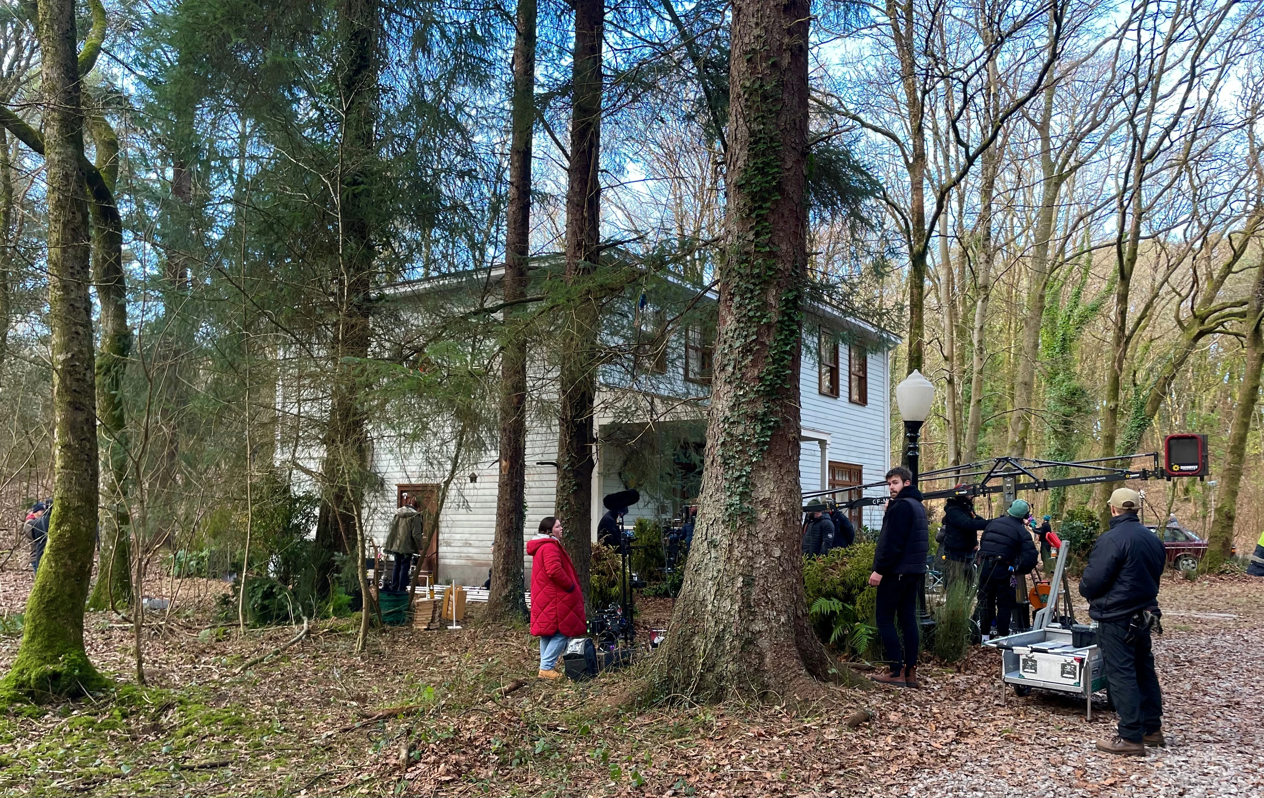 Film set in the snow at Merthyr Mawr Estate
