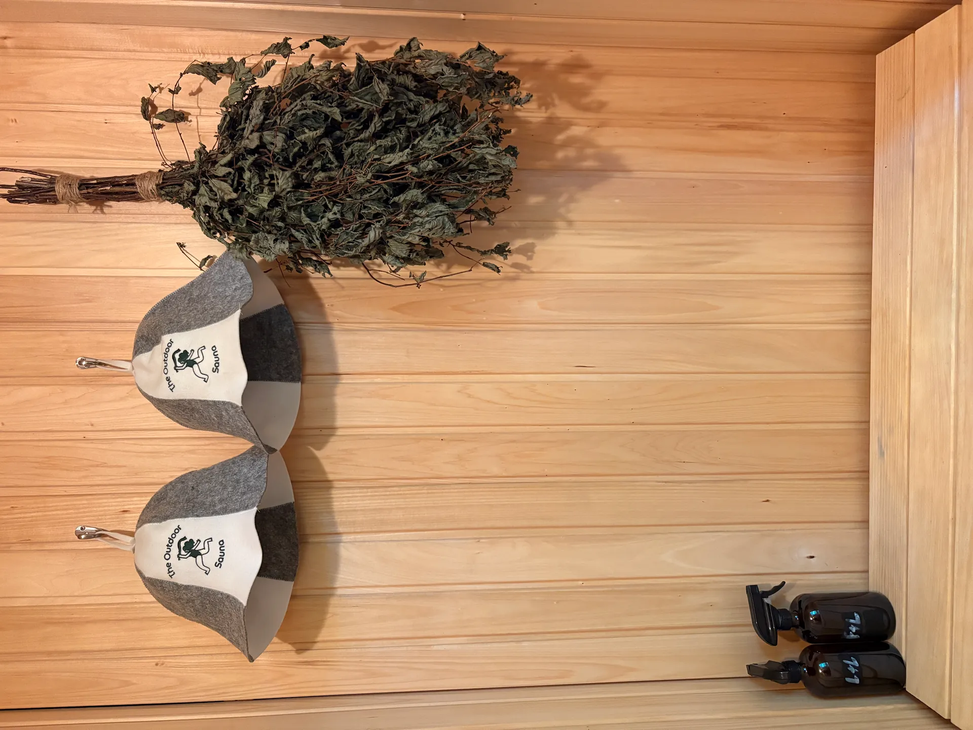 Sauna interior with traditional accessories