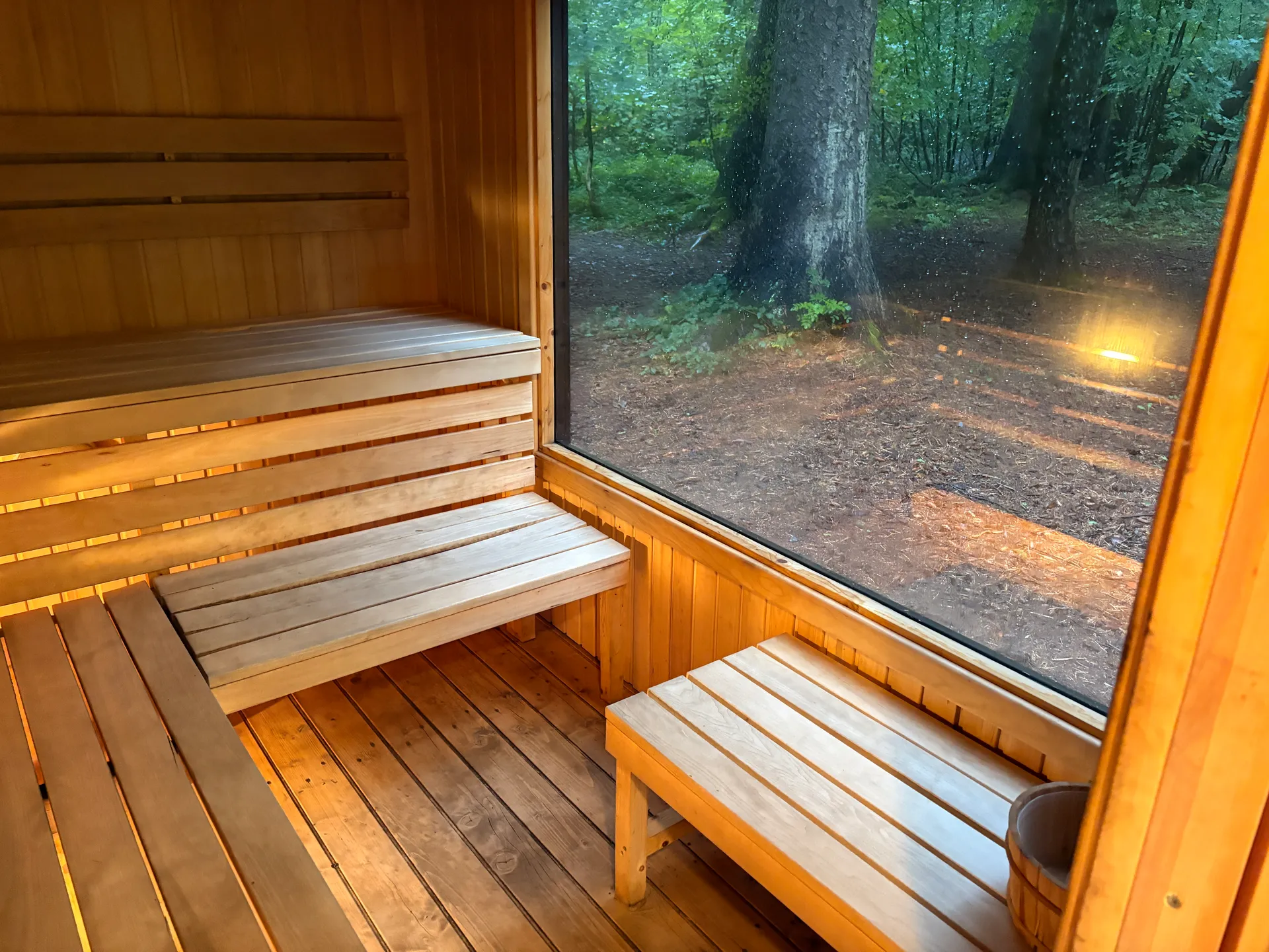 Traditional wood-fired sauna at Candleston Woods